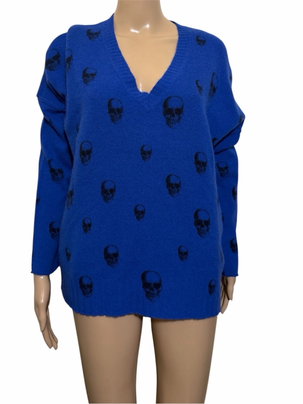 Skull Cashmere Jamie Skull Print V-Neck 100% Cashmere Sweater Size M